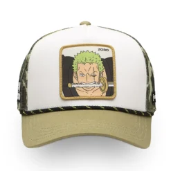 Casquette Trucker One Piece Roronoa Zoro Snapback Beige Filet Camouflage - Capslab