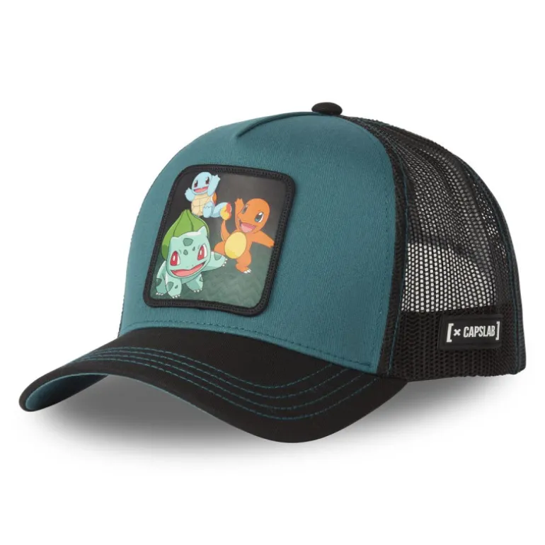 Casquette Trucker Pokemon Salameche, Carapuce, Bulbizarre Snapback Verte - Capslab