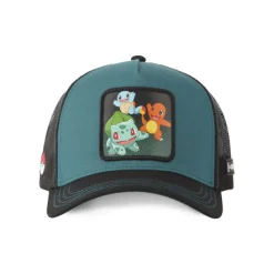 Casquette Trucker Pokemon Salameche, Carapuce, Bulbizarre Snapback Verte - Capslab