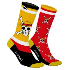 Paire de chaussettes tennis Rouge, Jaune dépareillées One Piece Jolly Roger - Capslab