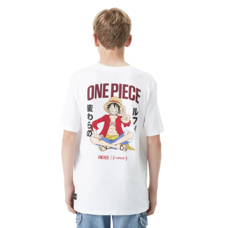 T-shirt Blanc One Piece Luffy Garcon coupe Relaxed fit - Capslab