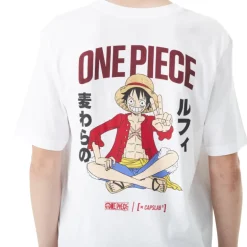 T-shirt Blanc One Piece Luffy Garcon coupe Relaxed fit - Capslab