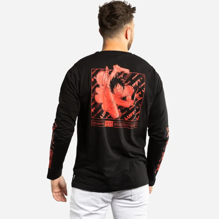 T-shirt Manches Longues Noir One Piece Luffy homme coupe Regular Capslab