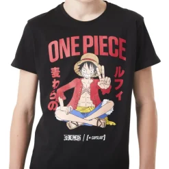 T-shirt Noir One Piece Luffy Garcon coupe Regular - Capslab